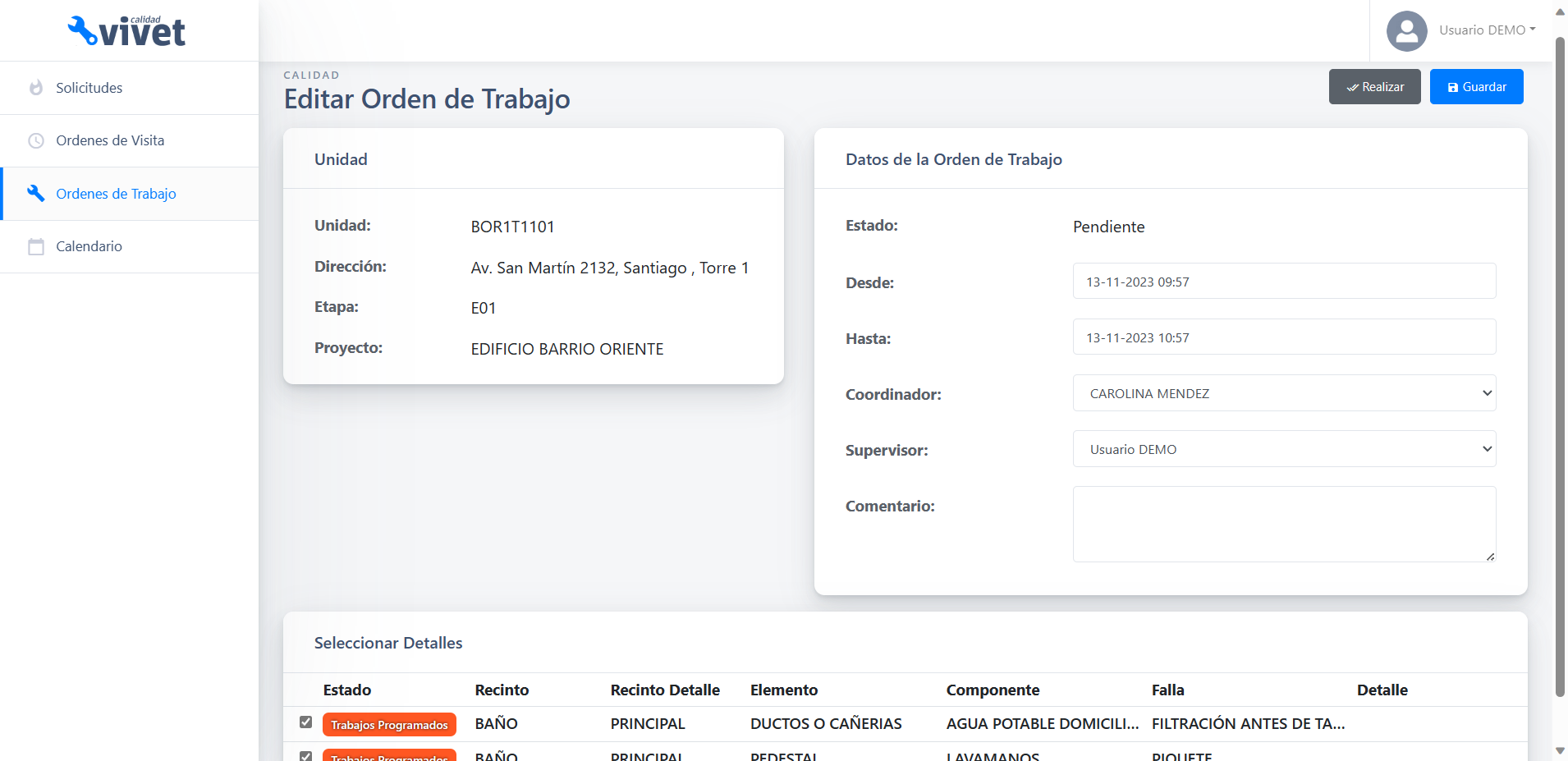 Vivet Comercial Ordenes Visita y Trabajo